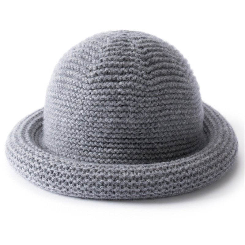 Womens Cashmere Bucket Hat Rolled Brim Cashmere Cloche Hat Multi Colors Gray M