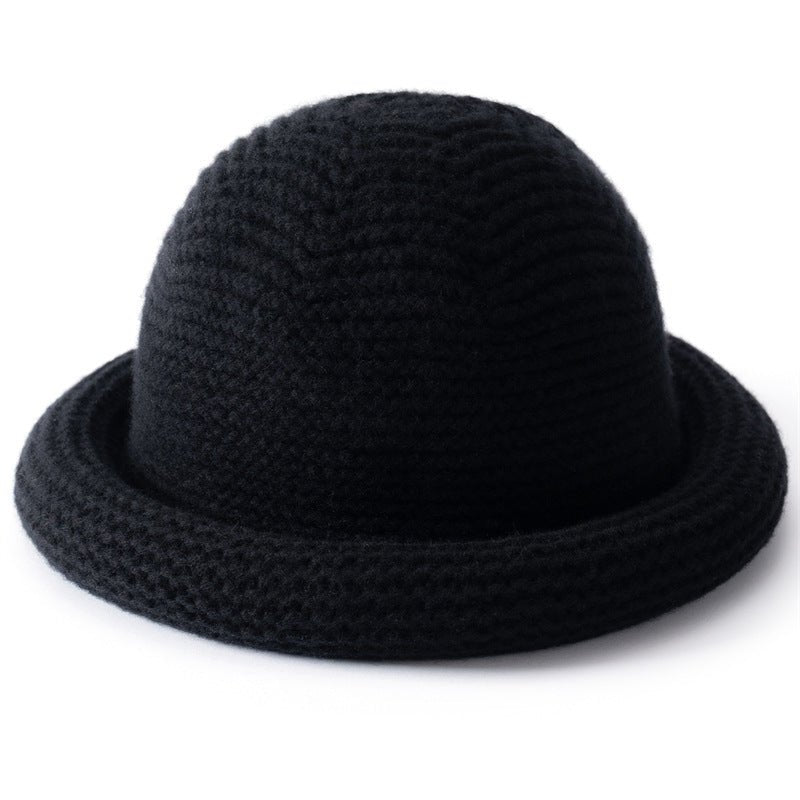 Womens Cashmere Bucket Hat Rolled Brim Cashmere Cloche Hat Multi Colors Black M