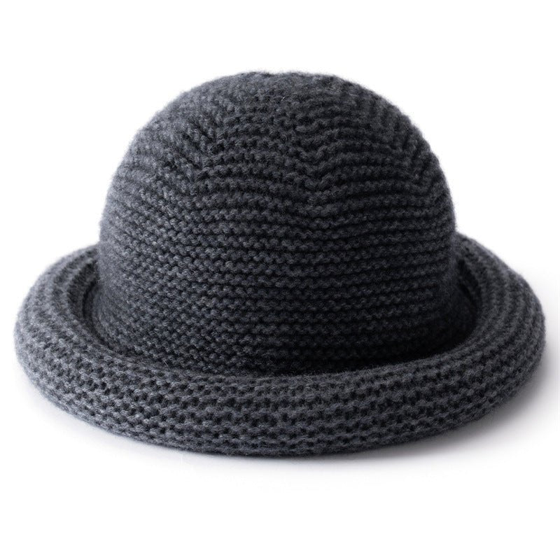 Womens Cashmere Bucket Hat Rolled Brim Cashmere Cloche Hat Multi Colors Dark Gray M