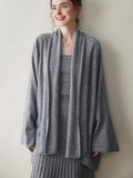 Womens Cashmere Cardigan Open Front Draped Long Sleeve Cashmere Knit Sweater Gray One size fits most