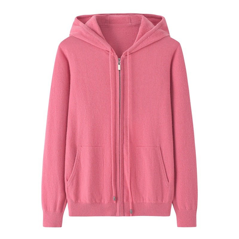Womens Zip - Up Cashmere Hoodie With Kangaroo Pockets Cashmere Cardigans Pink XS