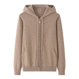 Womens Zip - Up Cashmere Hoodie With Kangaroo Pockets Cashmere Cardigans Camel XS