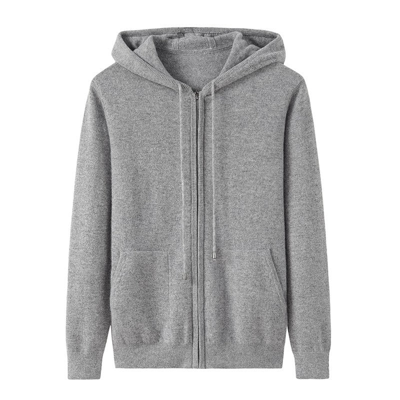 Womens Zip - Up Cashmere Hoodie With Kangaroo Pockets Cashmere Cardigans Gray XS