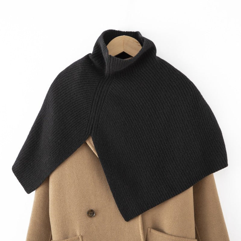 Cashmere Ribbed Cape Scarf Turtleneck Cashmere Clock Shawl Wrap Cape Black M