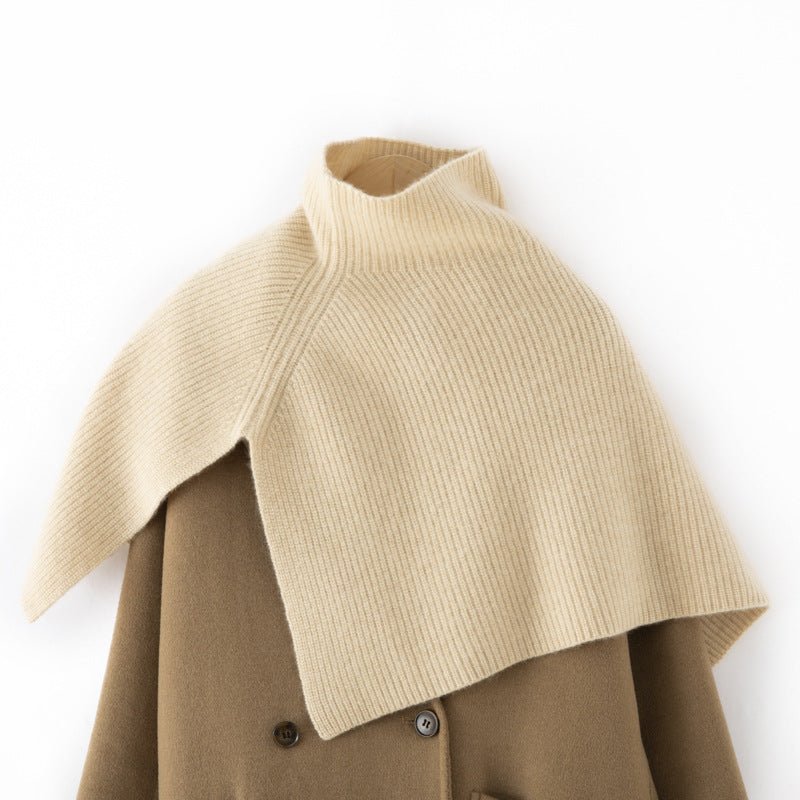 Cashmere Ribbed Cape Scarf Turtleneck Cashmere Clock Shawl Wrap Cape Beige M