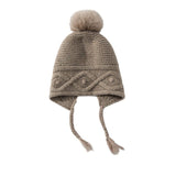 Womens Cashmere Hat with Pom Earflap Cashmere Beanie with Braided Ties Taupe M
