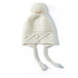 Womens Cashmere Hat with Pom Earflap Cashmere Beanie with Braided Ties Ivory M