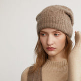 Ribbed Cashmere Slouchy Beanie Hat Cashmere Warm Stacked Hat Taupe M