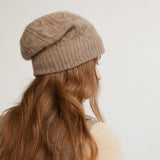 Ribbed Cashmere Slouchy Beanie Hat Cashmere Warm Stacked Hat Taupe M