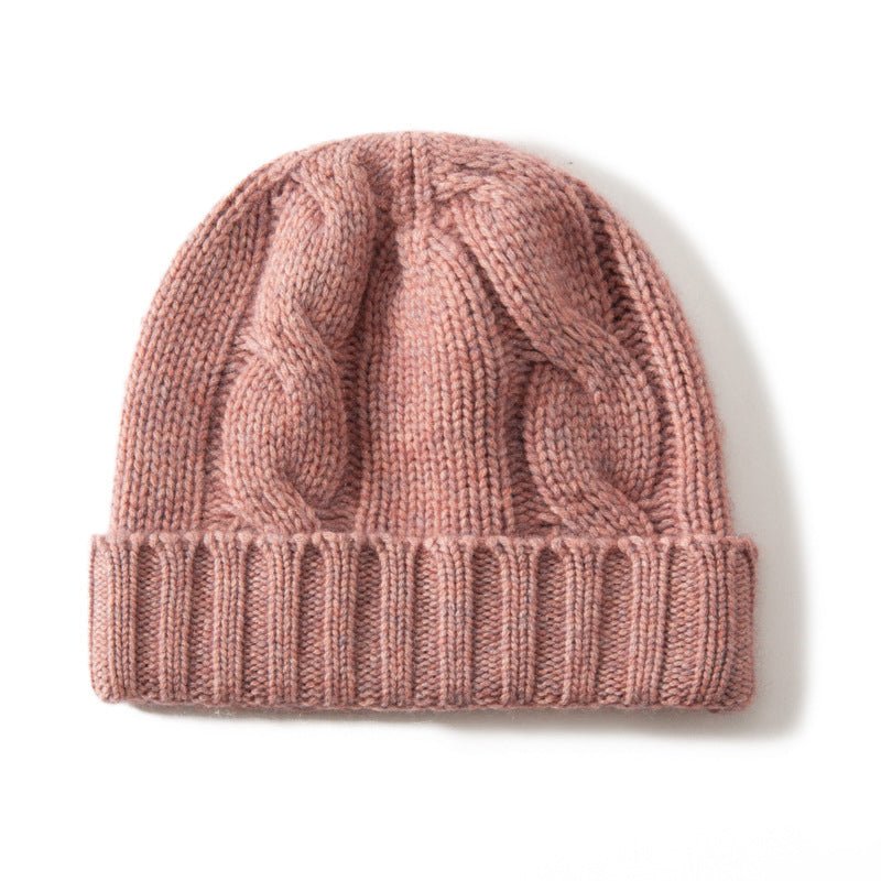 Womens Cashmere Hats Warm Chunky Knit Cashmere Beanie Pink M