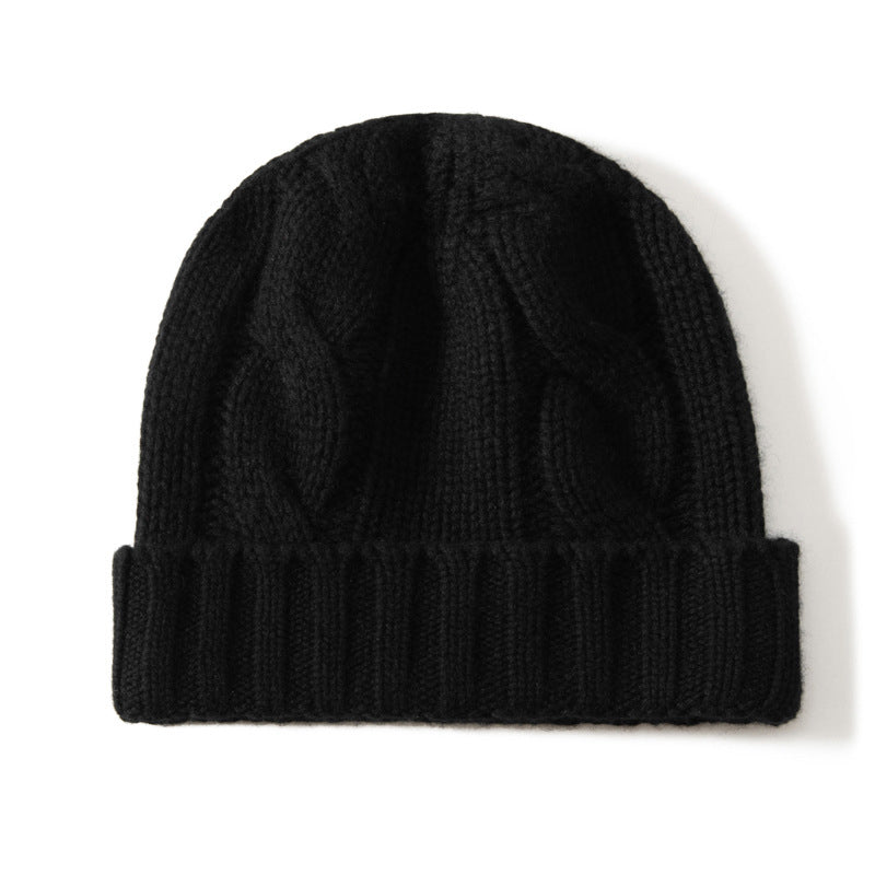 Womens Cashmere Hats Warm Chunky Knit Cashmere Beanie Black M