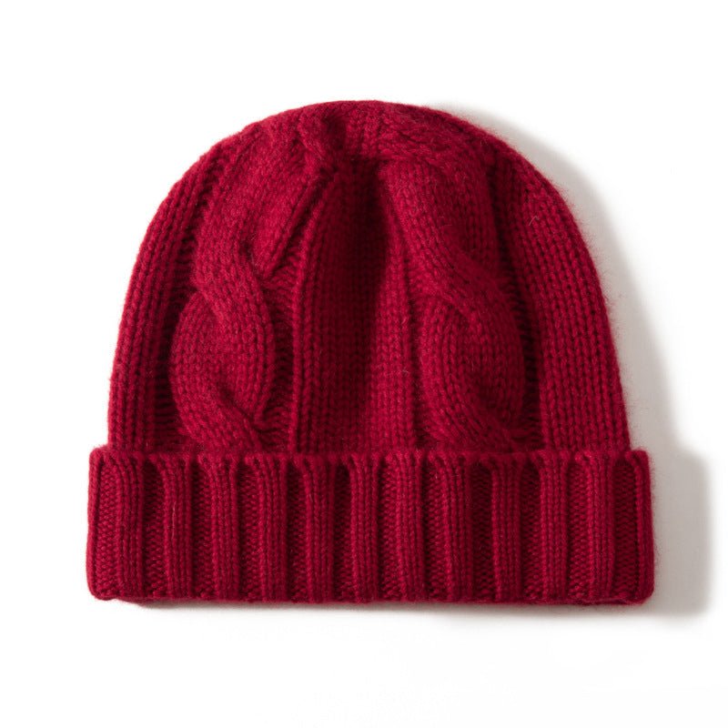 Womens Cashmere Hats Warm Chunky Knit Cashmere Beanie Claret M