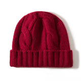 Womens Cashmere Hats Warm Chunky Knit Cashmere Beanie Claret M