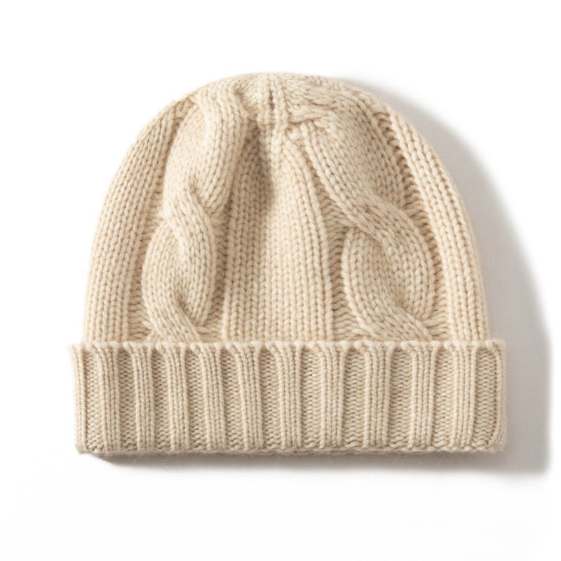 Womens Cashmere Hats Warm Chunky Knit Cashmere Beanie Beige M