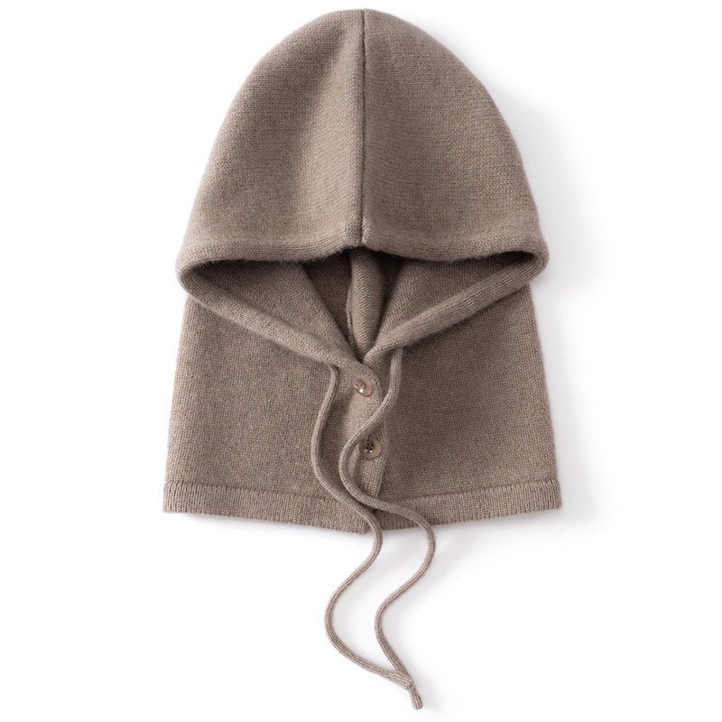 Womens Cashmere Hooded Scarf Button Up Cashmere Balaclava Cashmere Neck Warmer Taupe M