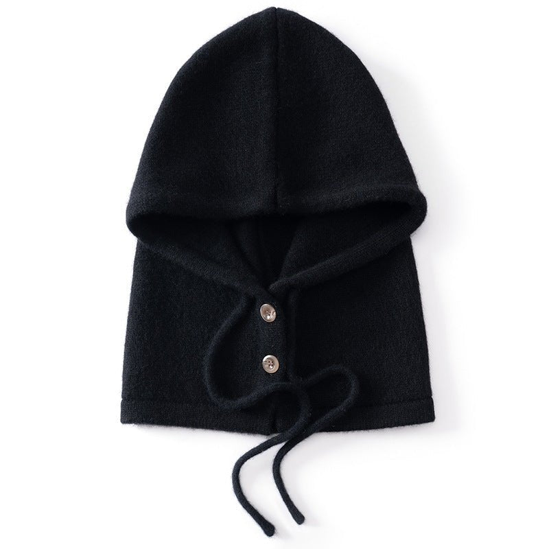 Womens Cashmere Hooded Scarf Button Up Cashmere Balaclava Cashmere Neck Warmer Black M
