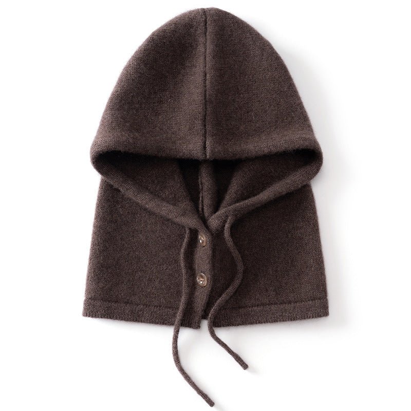 Womens Cashmere Hooded Scarf Button Up Cashmere Balaclava Cashmere Neck Warmer Brown M
