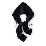 Womens Cashmere Hooded Wrap with Ties Pure Cashmere Warmer Cashmere Balaclava Black M
