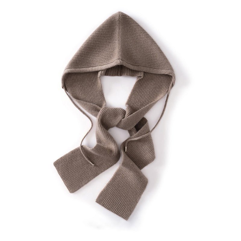 Womens Cashmere Hooded Wrap with Ties Pure Cashmere Warmer Cashmere Balaclava Taupe M