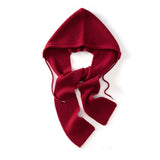 Womens Cashmere Hooded Wrap with Ties Pure Cashmere Warmer Cashmere Balaclava Claret M