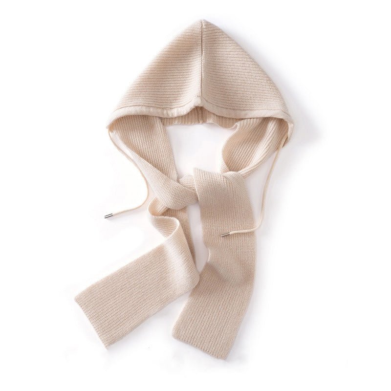 Womens Cashmere Hooded Wrap with Ties Pure Cashmere Warmer Cashmere Balaclava Beige M