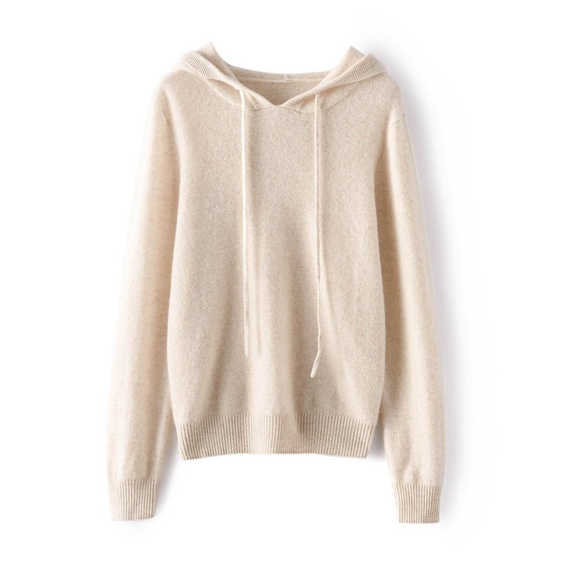 Womens Cashmere Pullover Hoodie Ribbed Trim Long Sleeve Cashmere Hoody Taupe XS