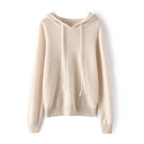Womens Cashmere Pullover Hoodie Ribbed Trim Long Sleeve Cashmere Hoody Taupe XS