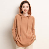 Womens Raglan Sleeve Pure Cashmere Hoodie With Ribbed Cuffs Hoody Camel XS