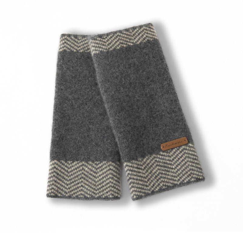 Cashmere Fingerless Gloves With Herringbone Thermal Knit Half Finger Gray M