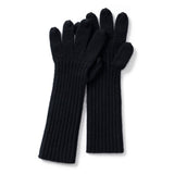 Womens Cashmere Knit Gloves Ribbed Cashmere Gloves with Long Cuffs Black M