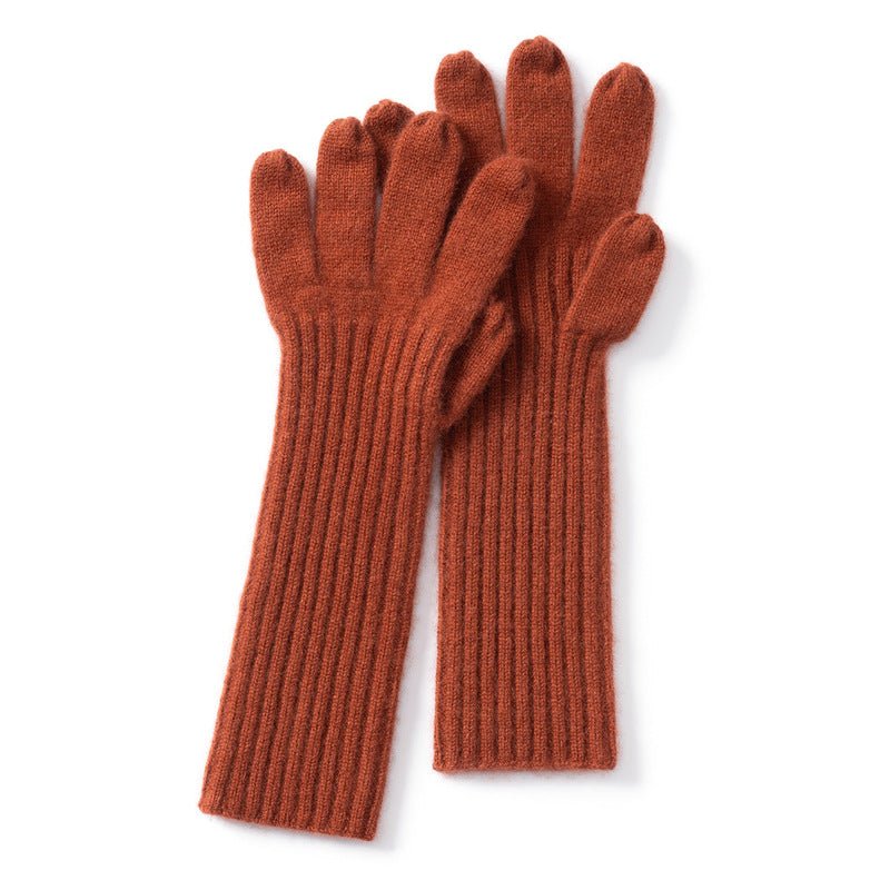 Womens Cashmere Knit Gloves Ribbed Cashmere Gloves with Long Cuffs Caramel M