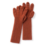 Womens Cashmere Knit Gloves Ribbed Cashmere Gloves with Long Cuffs Caramel M