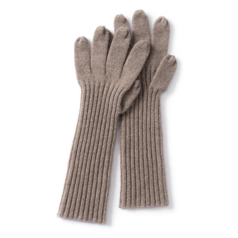 Womens Cashmere Knit Gloves Ribbed Cashmere Gloves with Long Cuffs Taupe M