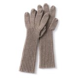 Womens Cashmere Knit Gloves Ribbed Cashmere Gloves with Long Cuffs Taupe M