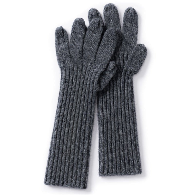 Womens Cashmere Knit Gloves Ribbed Cashmere Gloves with Long Cuffs Dark Grey M