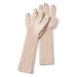 Womens Cashmere Knit Gloves Ribbed Cashmere Gloves with Long Cuffs Beige M