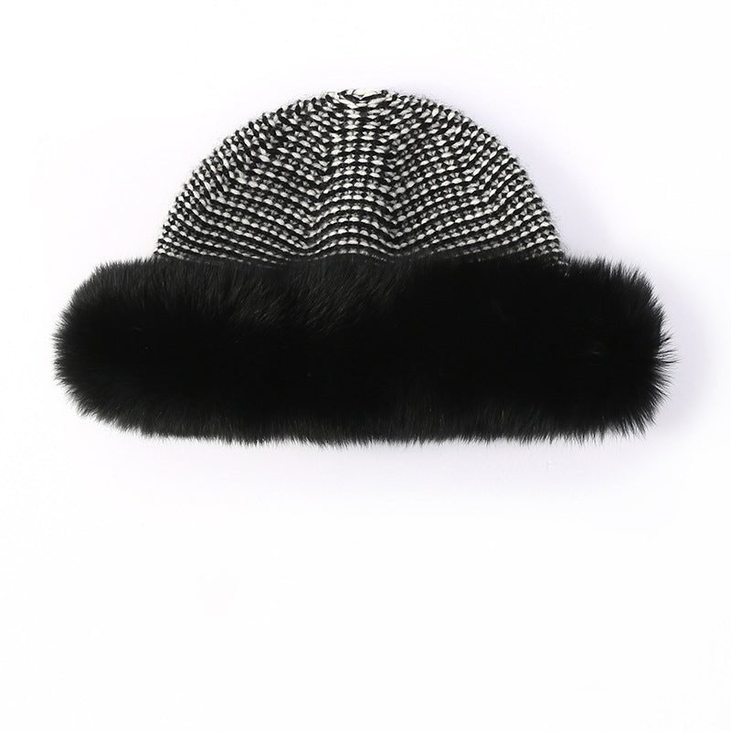 Womens Cashmere Knit Hat with Real FurTrim Cashmere Bucket Hat Black M