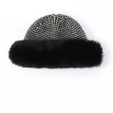 Womens Cashmere Knit Hat with Real FurTrim Cashmere Bucket Hat Black M