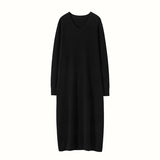 Womens Cashmere Knit Midi Dress Long Sleeve V Neck Cashmere Dress Black XS
