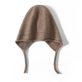 Womens Soft Cashmere Hooded Beanie Hat With Ties Cashmere Earflap Cap Taupe M