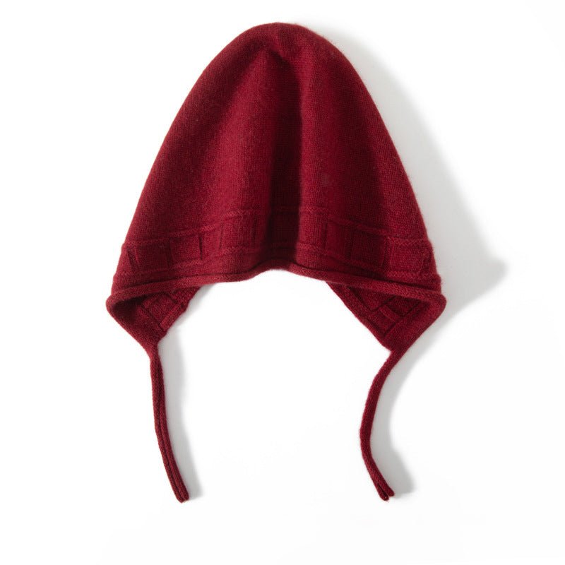 Womens Soft Cashmere Hooded Beanie Hat With Ties Cashmere Earflap Cap Claret M
