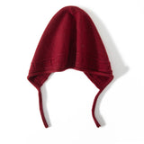 Womens Soft Cashmere Hooded Beanie Hat With Ties Cashmere Earflap Cap Claret M
