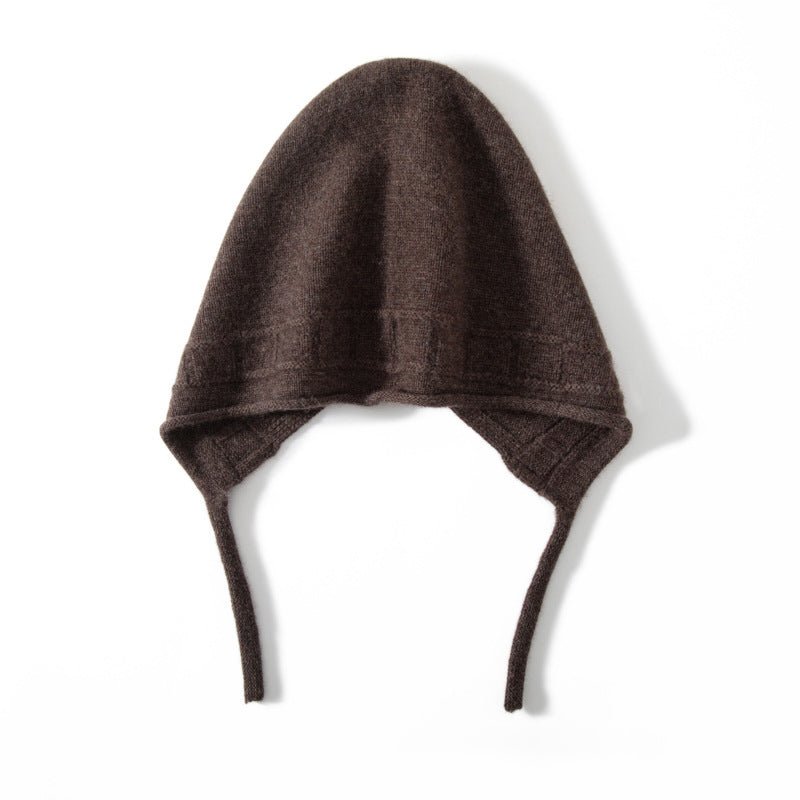 Womens Soft Cashmere Hooded Beanie Hat With Ties Cashmere Earflap Cap Brown M