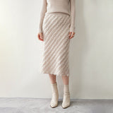 Womens Cashmere Textured Midi Skirt High Waist Fringe Cashmere Dress Apricot XS