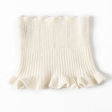 Womens Cashmere Neck Warmer Ribbed Knit Cashmere Snood with Ruffled Edge Ivory M