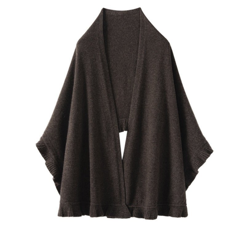 Womens Cashmere Ruffle - edge Cape Shawl And Wraps Flounce Edge Cloak Coffee L