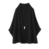 Womens Cashmere Ruffle - edge Cape Shawl And Wraps Flounce Edge Cloak Black L
