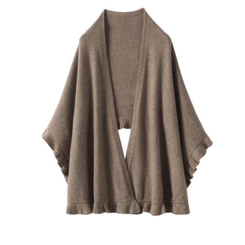 Womens Cashmere Ruffle - edge Cape Shawl And Wraps Flounce Edge Cloak Taupe L