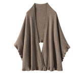 Womens Cashmere Ruffle - edge Cape Shawl And Wraps Flounce Edge Cloak Taupe L