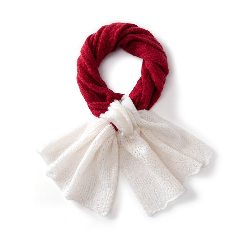 Womens Cashmere Scarf Cashmere Neckerchief Cashmere Lace Knit Scarf Red + Ivory M